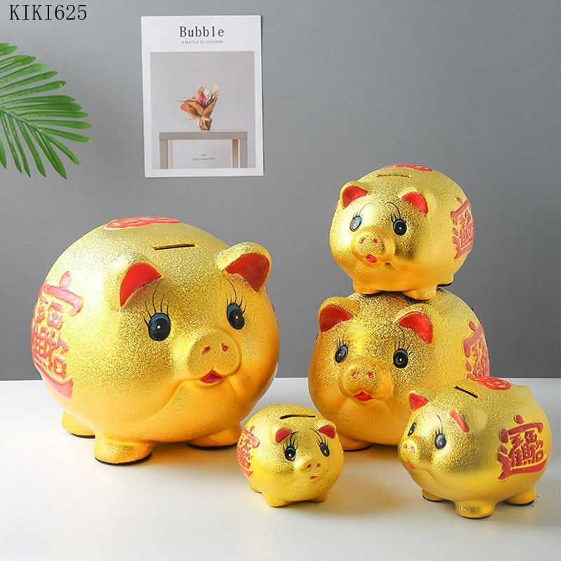 Kalsten | Ceramic lucky pig coin piggy bank large capacity children's storage box cute pig animal glass home piggy bank children's gift