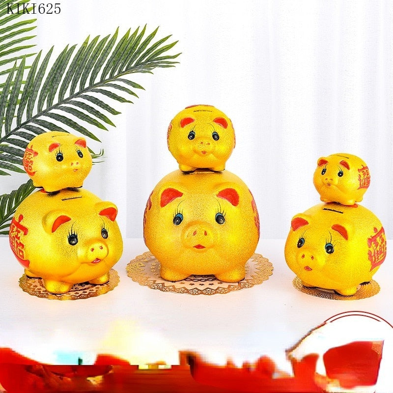 Kalsten | Ceramic lucky pig coin piggy bank large capacity children's storage box cute pig animal glass home piggy bank children's gift