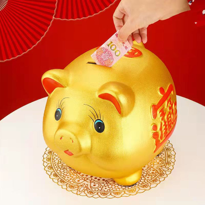 Kalsten | Ceramic lucky pig coin piggy bank large capacity children's storage box cute pig animal glass home piggy bank children's gift