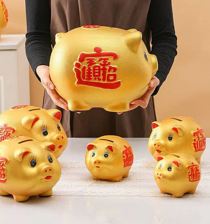 Kalsten | Ceramic lucky pig coin piggy bank large capacity children's storage box cute pig animal glass home piggy bank children's gift