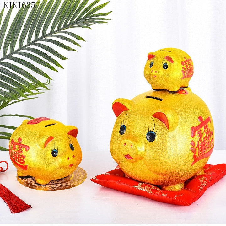 Kalsten | Ceramic lucky pig coin piggy bank large capacity children's storage box cute pig animal glass home piggy bank children's gift