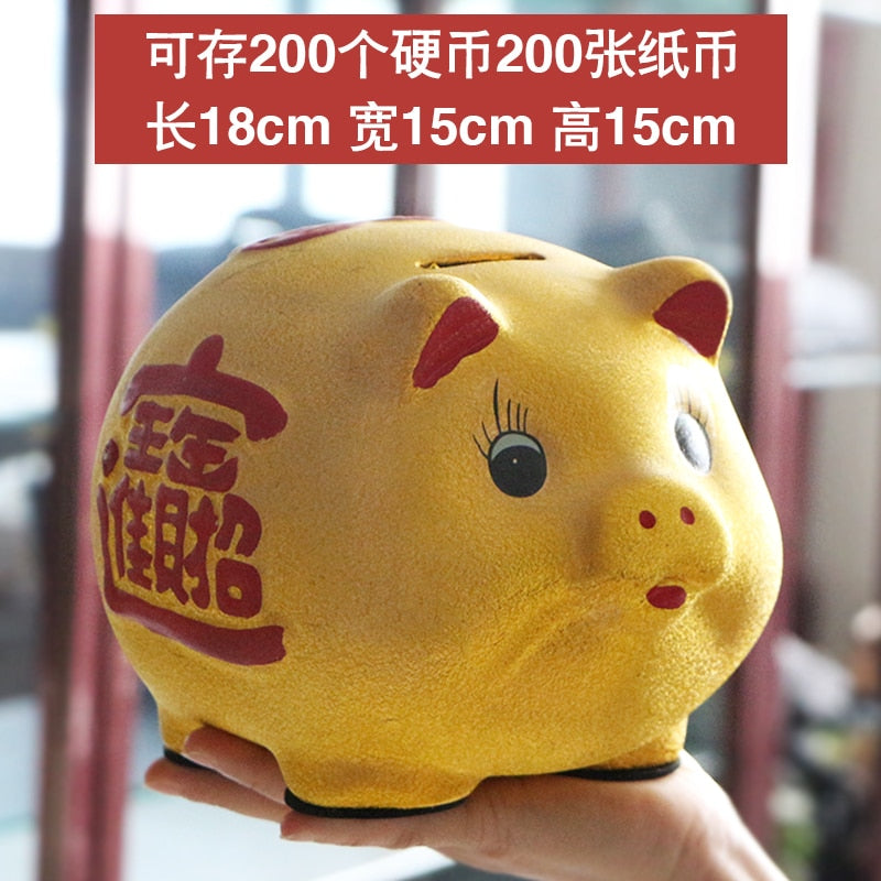 Kalsten | Ceramic lucky pig coin piggy bank large capacity children's storage box cute pig animal glass home piggy bank children's gift