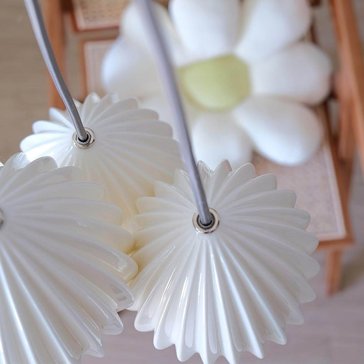 Pendant Light Ribbed Ceramic 5.1 in White Dining Room Hanging Ceiling Fixture E14 Modern Minimalist Kitchen Island Lighting | Kalsten