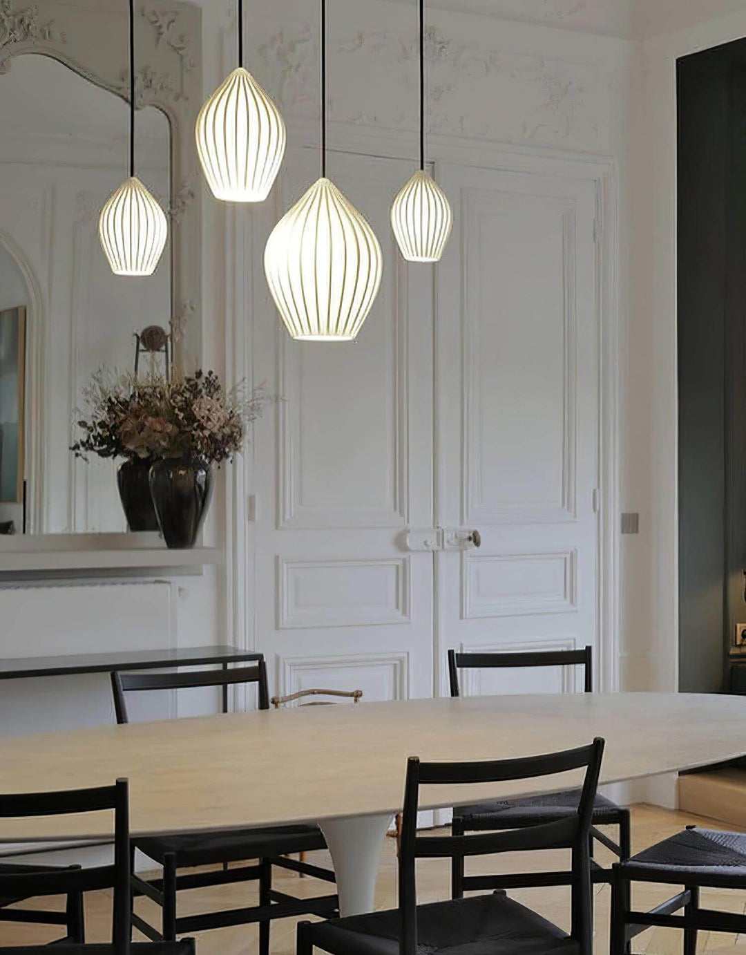 Pendant Light Ribbed Ceramic 5.1 in White Dining Room Hanging Ceiling Fixture E14 Modern Minimalist Kitchen Island Lighting | Kalsten