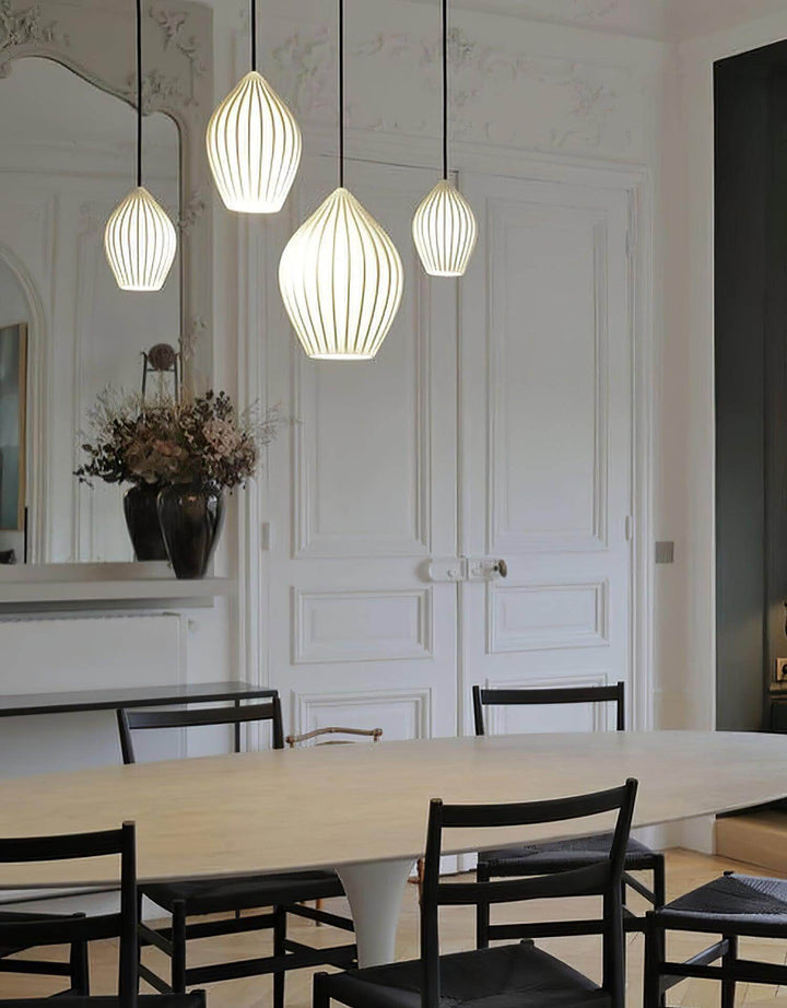 Pendant Light Ribbed Ceramic 5.1 in White Dining Room Hanging Ceiling Fixture E14 Modern Minimalist Kitchen Island Lighting | Kalsten