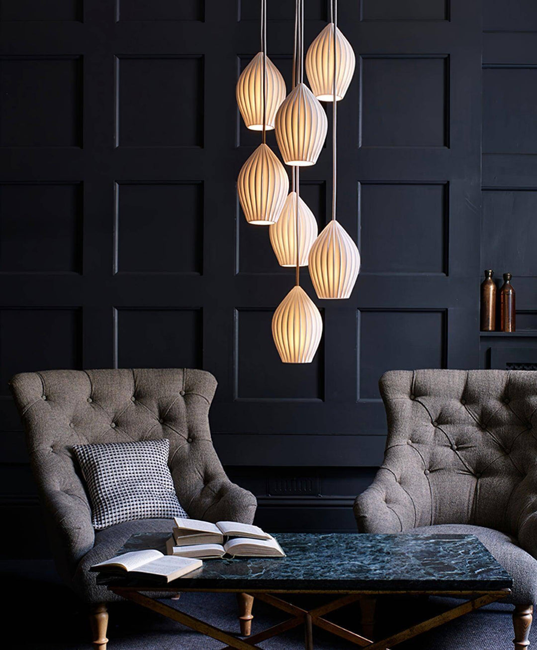 Pendant Light Ribbed Ceramic 5.1 in White Dining Room Hanging Ceiling Fixture E14 Modern Minimalist Kitchen Island Lighting | Kalsten