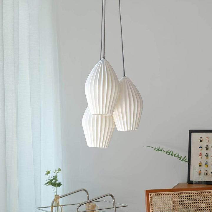 Pendant Light Ribbed Ceramic 5.1 in White Dining Room Hanging Ceiling Fixture E14 Modern Minimalist Kitchen Island Lighting | Kalsten