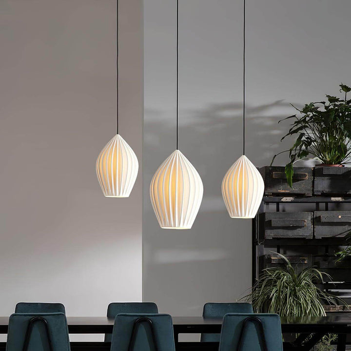 Pendant Light Ribbed Ceramic 5.1 in White Dining Room Hanging Ceiling Fixture E14 Modern Minimalist Kitchen Island Lighting | Kalsten