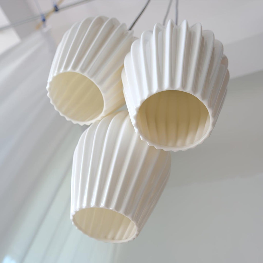 Pendant Light Ribbed Ceramic 5.1 in White Dining Room Hanging Ceiling Fixture E14 Modern Minimalist Kitchen Island Lighting | Kalsten