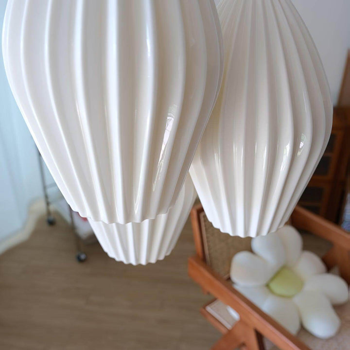 Pendant Light Ribbed Ceramic 5.1 in White Dining Room Hanging Ceiling Fixture E14 Modern Minimalist Kitchen Island Lighting | Kalsten