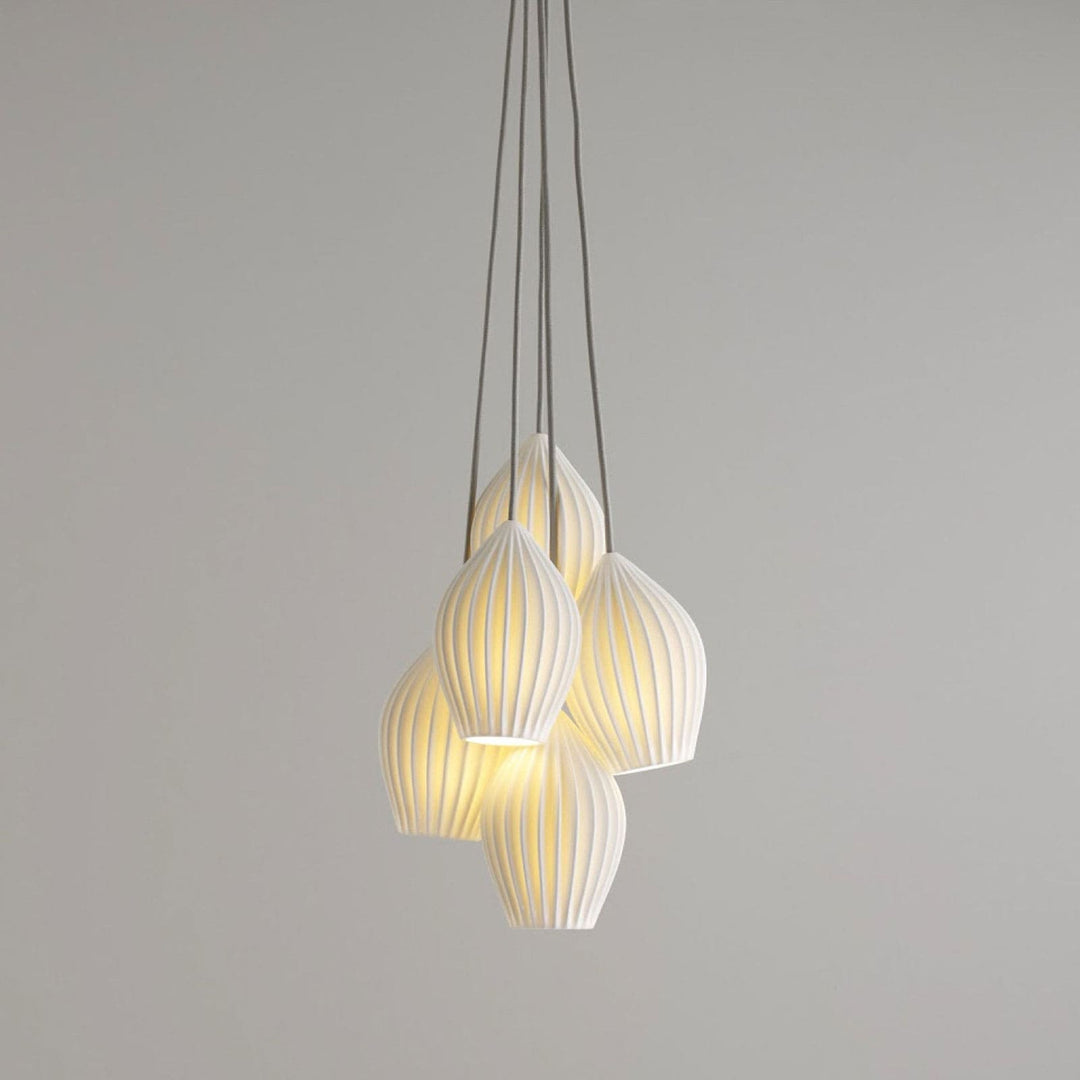 Pendant Light Ribbed Ceramic 5.1 in White Dining Room Hanging Ceiling Fixture E14 Modern Minimalist Kitchen Island Lighting | Kalsten