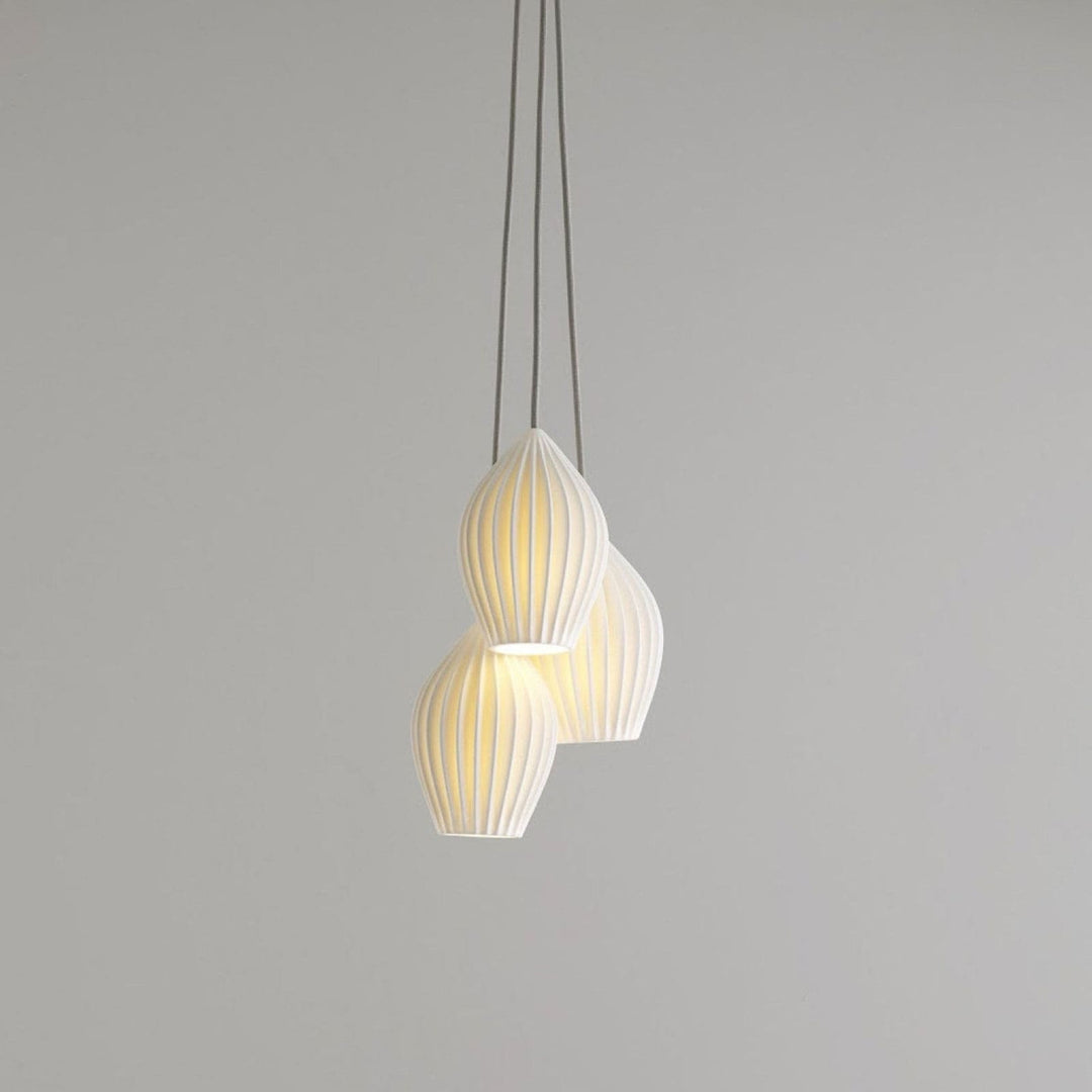 Pendant Light Ribbed Ceramic 5.1 in White Dining Room Hanging Ceiling Fixture E14 Modern Minimalist Kitchen Island Lighting | Kalsten
