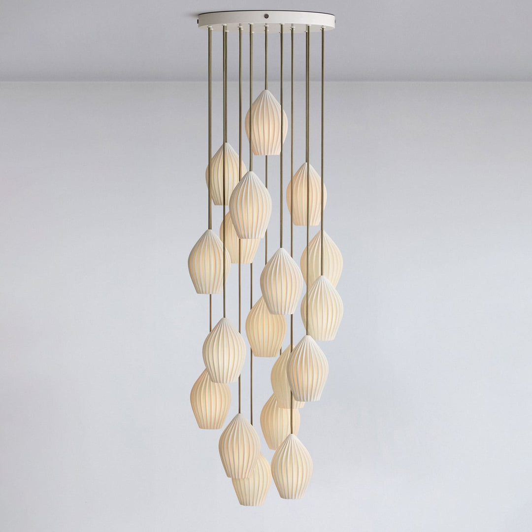 Pendant Light Ribbed Ceramic 5.1 in White Dining Room Hanging Ceiling Fixture E14 Modern Minimalist Kitchen Island Lighting | Kalsten