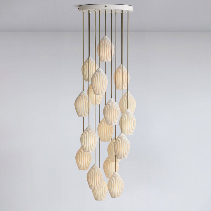 Pendant Light Ribbed Ceramic 5.1 in White Dining Room Hanging Ceiling Fixture E14 Modern Minimalist Kitchen Island Lighting | Kalsten