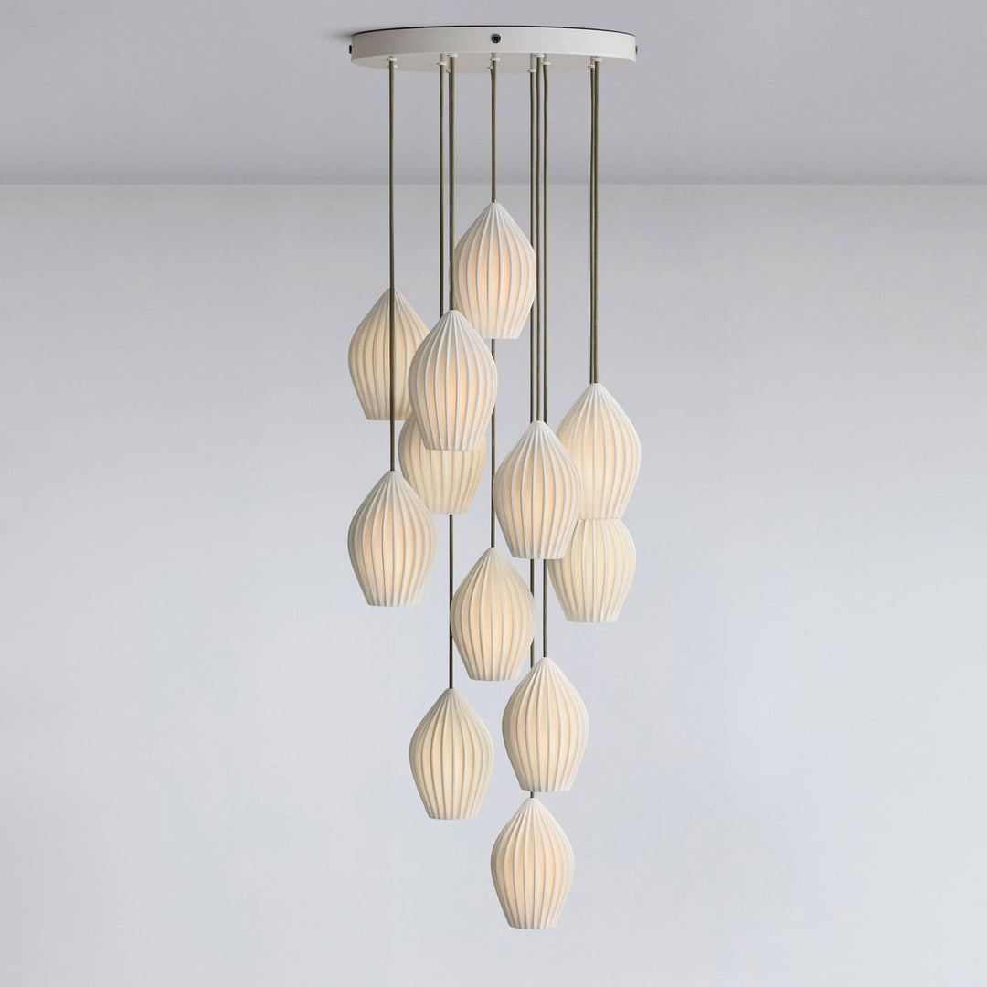 Pendant Light Ribbed Ceramic 5.1 in White Dining Room Hanging Ceiling Fixture E14 Modern Minimalist Kitchen Island Lighting | Kalsten