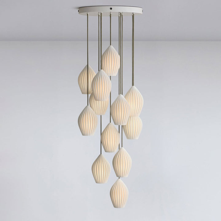 Pendant Light Ribbed Ceramic 5.1 in White Dining Room Hanging Ceiling Fixture E14 Modern Minimalist Kitchen Island Lighting | Kalsten