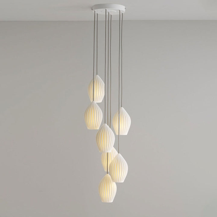 Pendant Light Ribbed Ceramic 5.1 in White Dining Room Hanging Ceiling Fixture E14 Modern Minimalist Kitchen Island Lighting | Kalsten