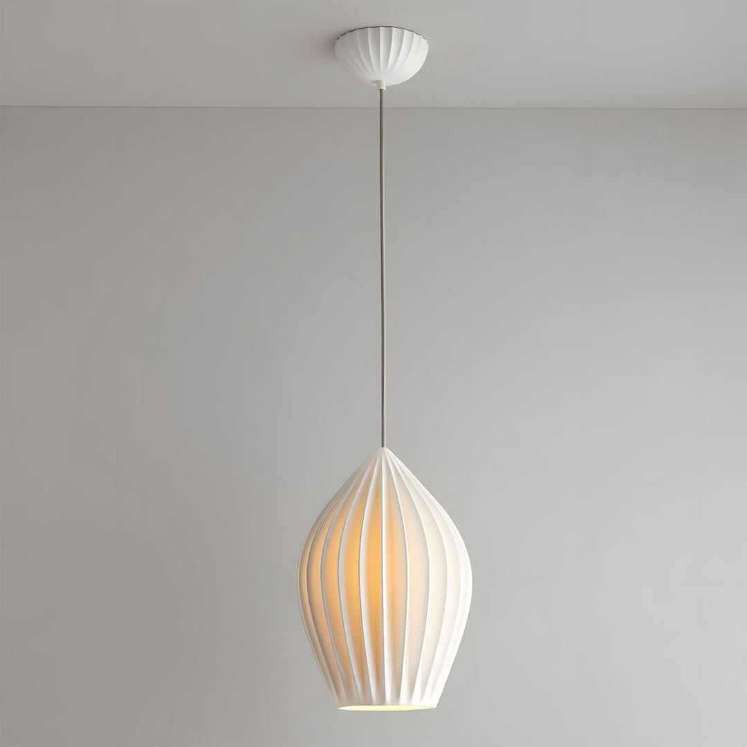 Pendant Light Ribbed Ceramic 5.1 in White Dining Room Hanging Ceiling Fixture E14 Modern Minimalist Kitchen Island Lighting | Kalsten