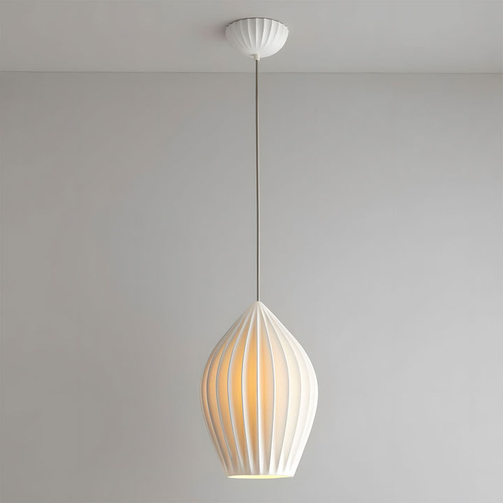 Pendant Light Ribbed Ceramic 5.1 in White Dining Room Hanging Ceiling Fixture E14 Modern Minimalist Kitchen Island Lighting | Kalsten