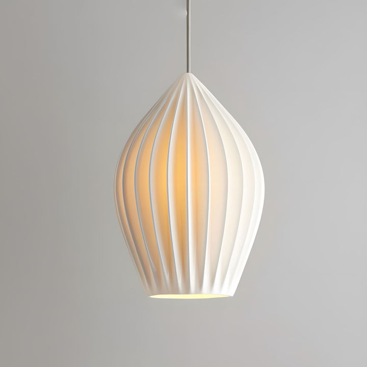 Pendant Light Ribbed Ceramic 5.1 in White Dining Room Hanging Ceiling Fixture E14 Modern Minimalist Kitchen Island Lighting | Kalsten