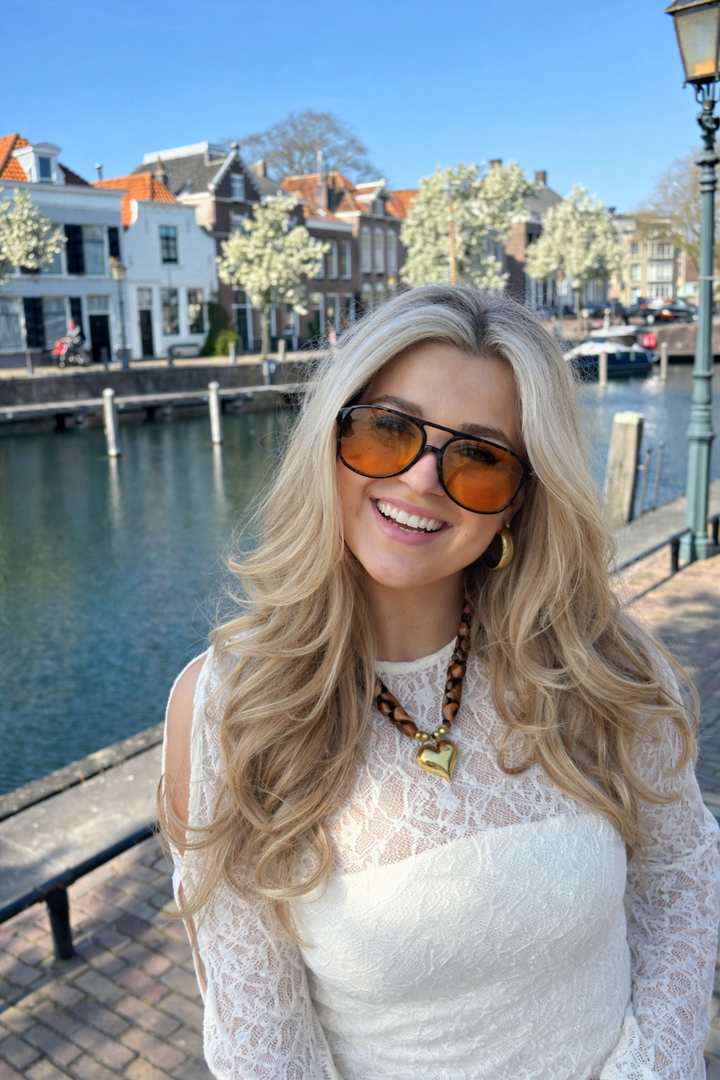 Oversized Aviator Sunglasses with Orange Lenses and UV Protection | Kalsten