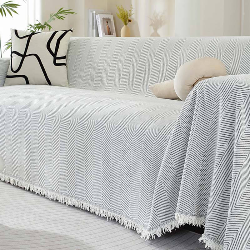Kalsten | Chenille Blanket Herringbone Tassel Sofa Cover