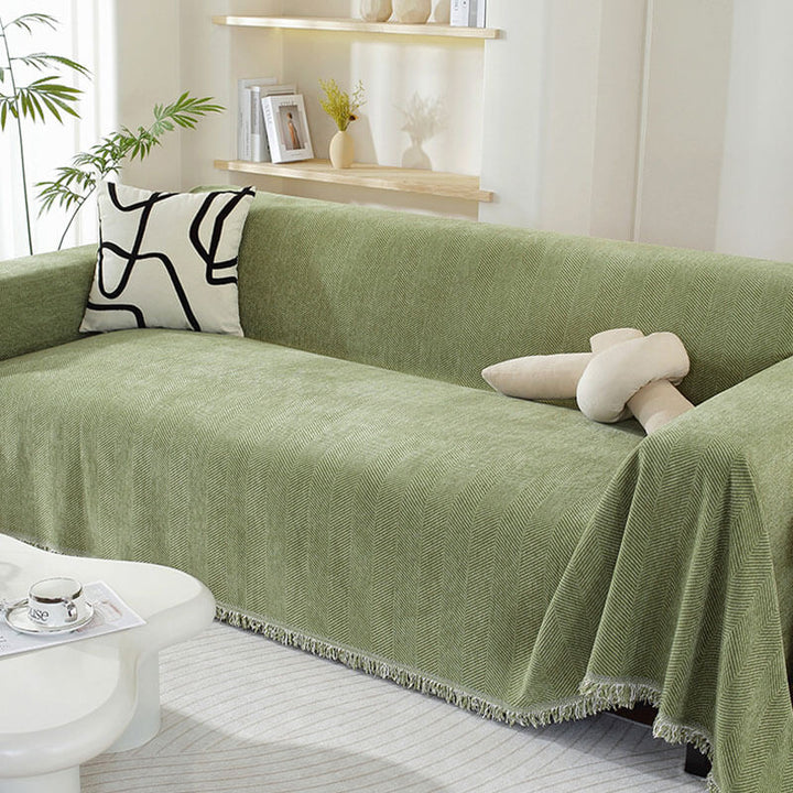 Kalsten | Chenille Blanket Herringbone Tassel Sofa Cover