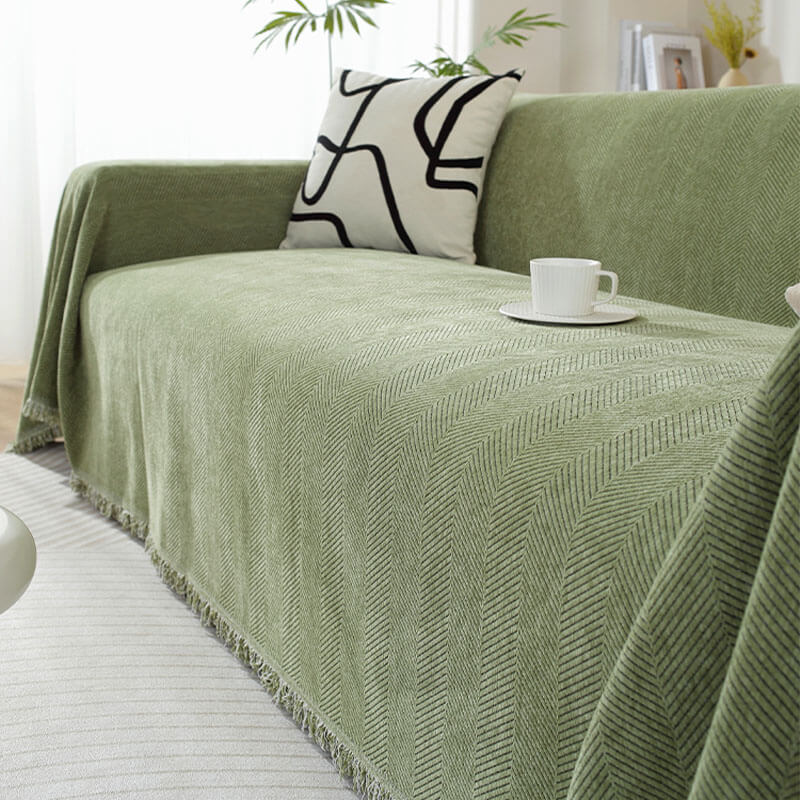 Kalsten | Chenille Blanket Herringbone Tassel Sofa Cover