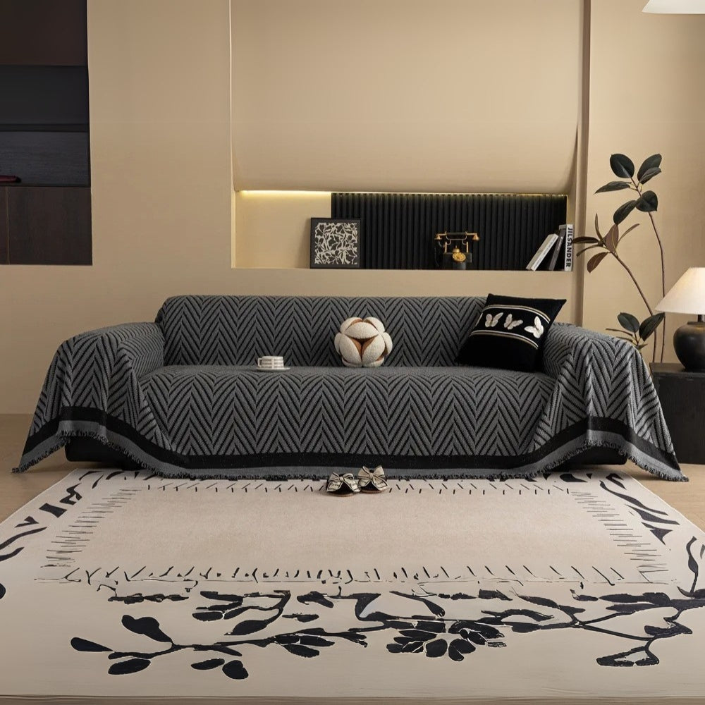Chevron Herringbone Fringe Sofa Throw