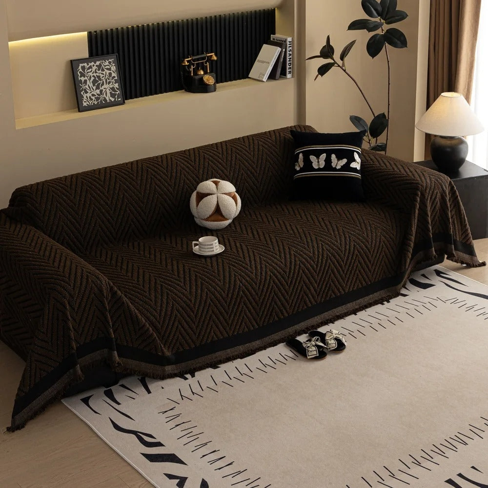 Chevron Herringbone Fringe Sofa Throw