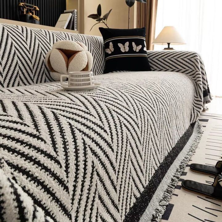 Chevron Herringbone Fringe Sofa Throw