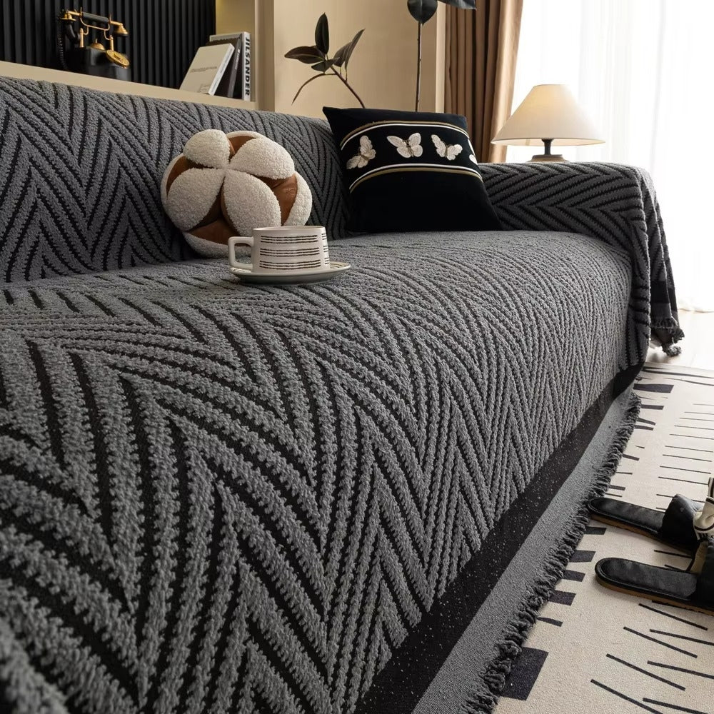 Chevron Herringbone Fringe Sofa Throw