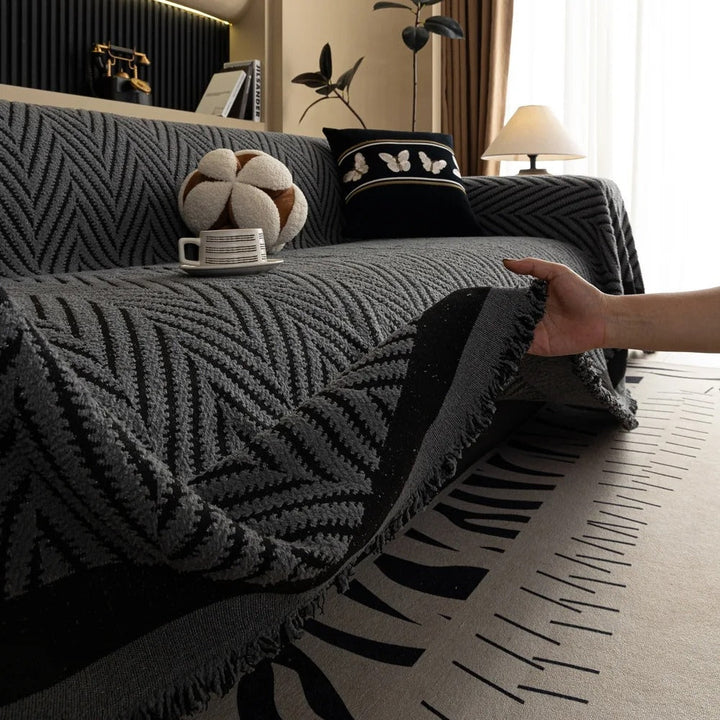 Chevron Herringbone Fringe Sofa Throw