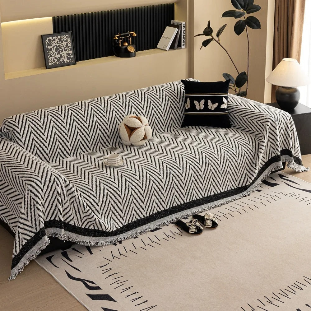 Chevron Herringbone Fringe Sofa Throw