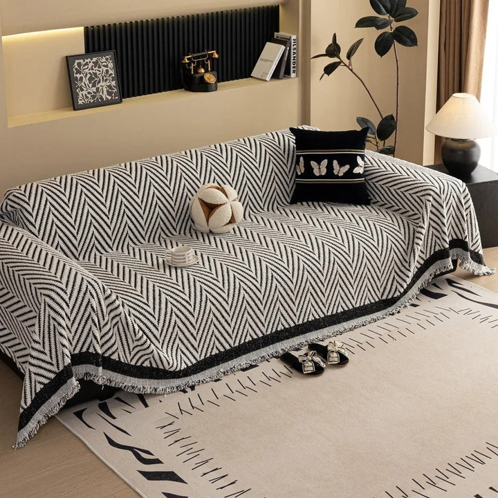 Chevron Herringbone Fringe Sofa Throw