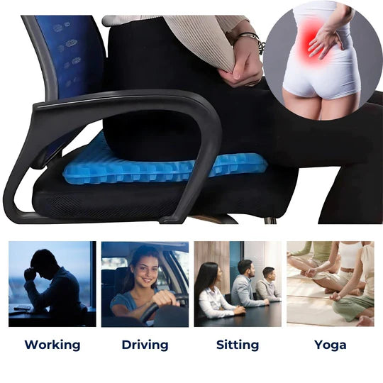 DrukVrij Orthopedic Gel Seat Cushion – Breathable Honeycomb Design for Coccyx and Back Pain Relief | Kalsten
