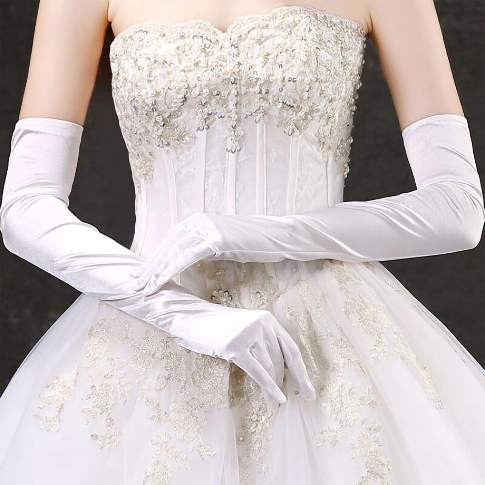 Kalsten | Satin Opera Gloves Women Long Elbow Length Costume
