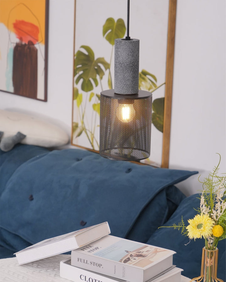 Pendant Light Cement Metal 9.8 in Adjustable Indoor Ceiling Lamp Black Grey Dining Kitchen Bedroom Accent | Kalsten