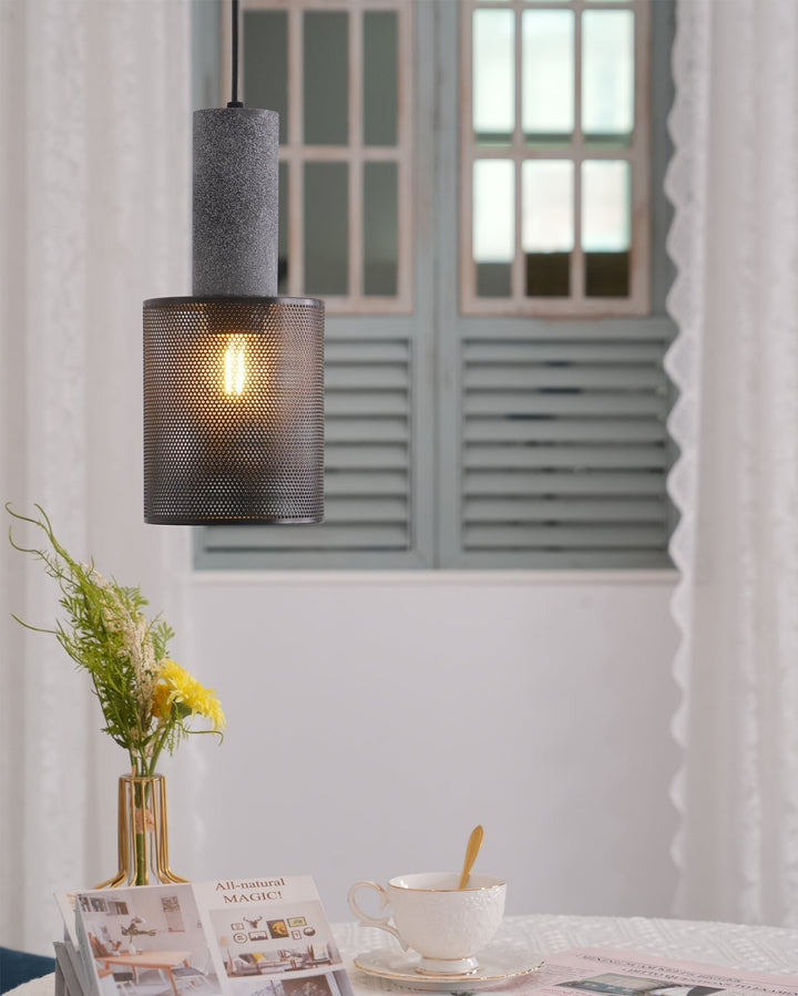 Pendant Light Cement Metal 9.8 in Adjustable Indoor Ceiling Lamp Black Grey Dining Kitchen Bedroom Accent | Kalsten