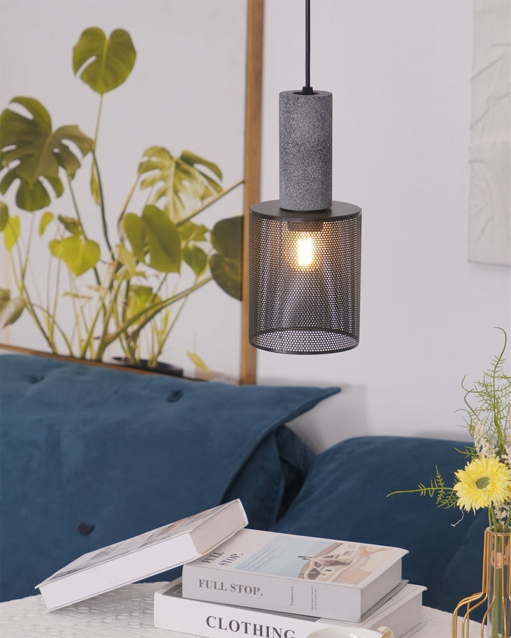 Pendant Light Cement Metal 9.8 in Adjustable Indoor Ceiling Lamp Black Grey Dining Kitchen Bedroom Accent | Kalsten