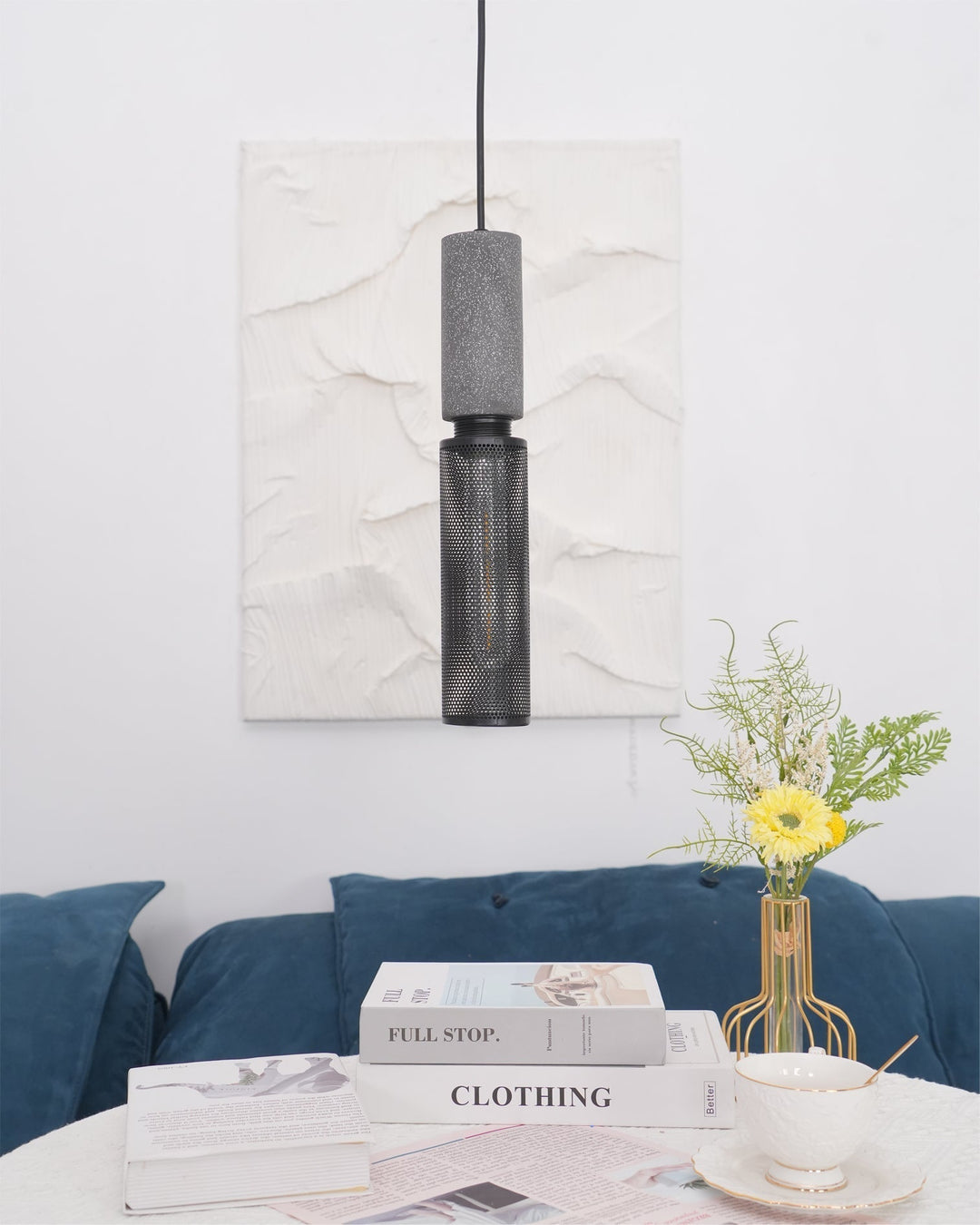 Pendant Light Cement Metal 9.8 in Adjustable Indoor Ceiling Lamp Black Grey Dining Kitchen Bedroom Accent | Kalsten