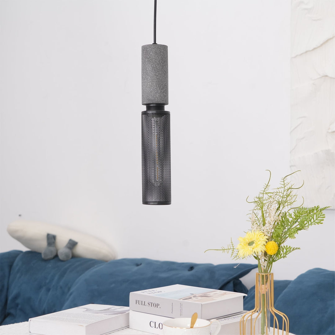 Pendant Light Cement Metal 9.8 in Adjustable Indoor Ceiling Lamp Black Grey Dining Kitchen Bedroom Accent | Kalsten