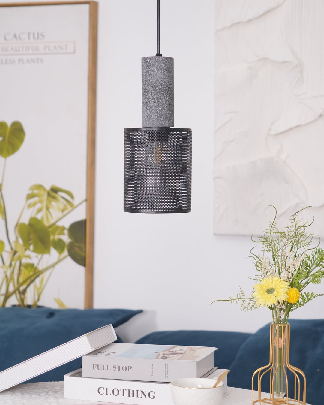 Pendant Light Cement Metal 9.8 in Adjustable Indoor Ceiling Lamp Black Grey Dining Kitchen Bedroom Accent | Kalsten