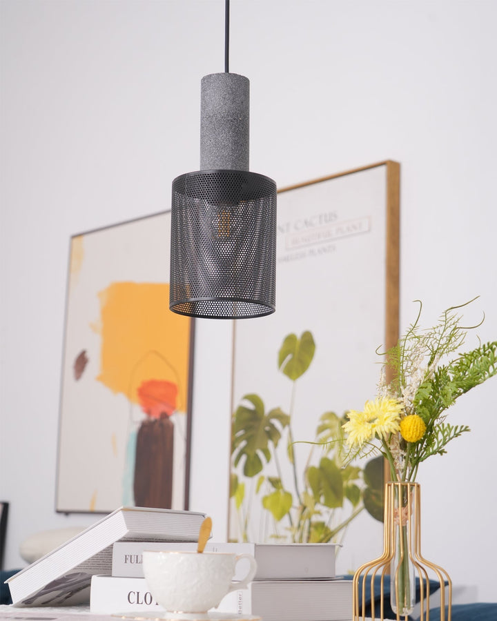 Pendant Light Cement Metal 9.8 in Adjustable Indoor Ceiling Lamp Black Grey Dining Kitchen Bedroom Accent | Kalsten