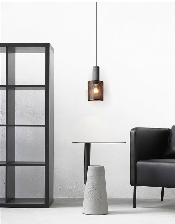 Pendant Light Cement Metal 9.8 in Adjustable Indoor Ceiling Lamp Black Grey Dining Kitchen Bedroom Accent | Kalsten