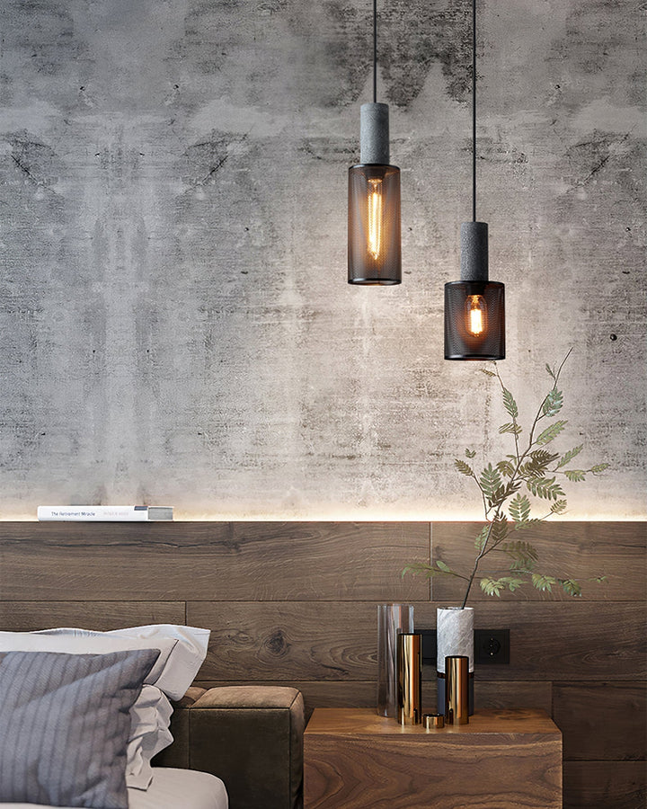 Pendant Light Cement Metal 9.8 in Adjustable Indoor Ceiling Lamp Black Grey Dining Kitchen Bedroom Accent | Kalsten