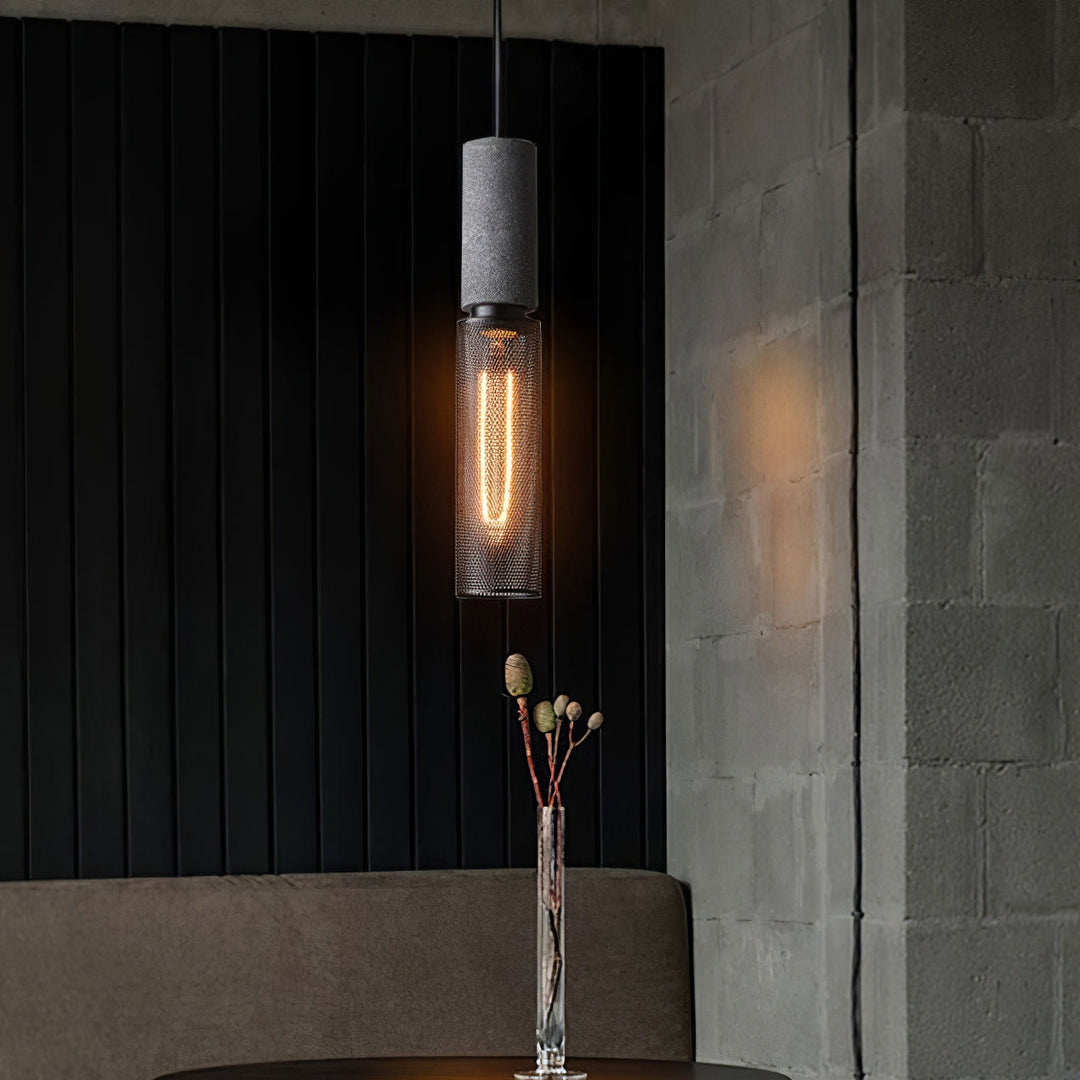 Pendant Light Cement Metal 9.8 in Adjustable Indoor Ceiling Lamp Black Grey Dining Kitchen Bedroom Accent | Kalsten