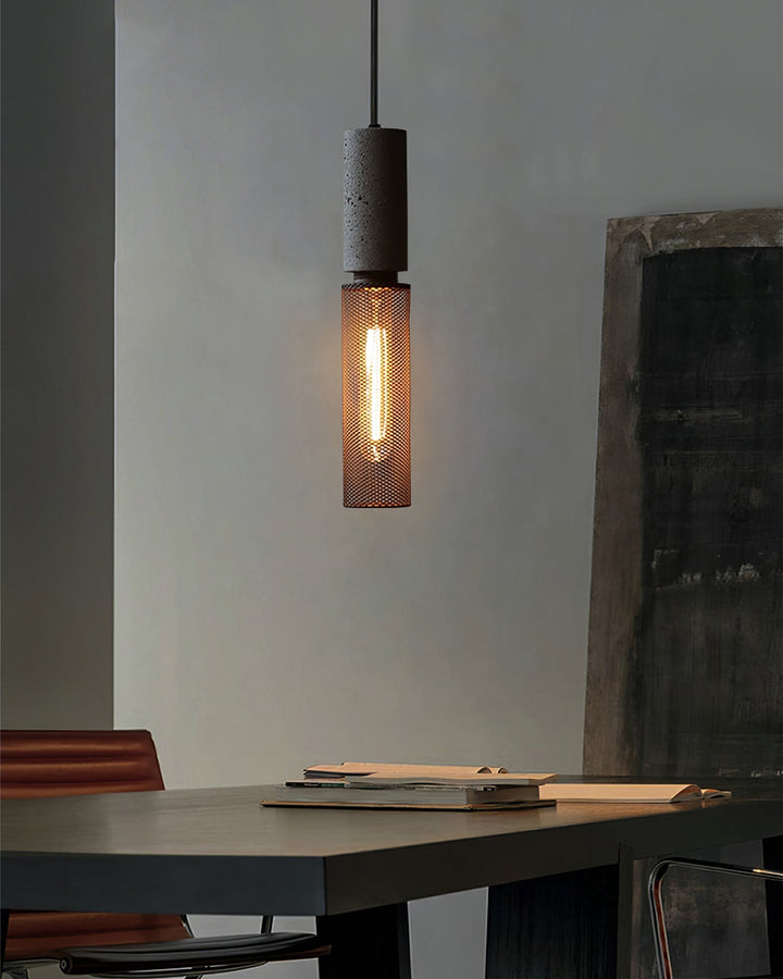 Pendant Light Cement Metal 9.8 in Adjustable Indoor Ceiling Lamp Black Grey Dining Kitchen Bedroom Accent | Kalsten