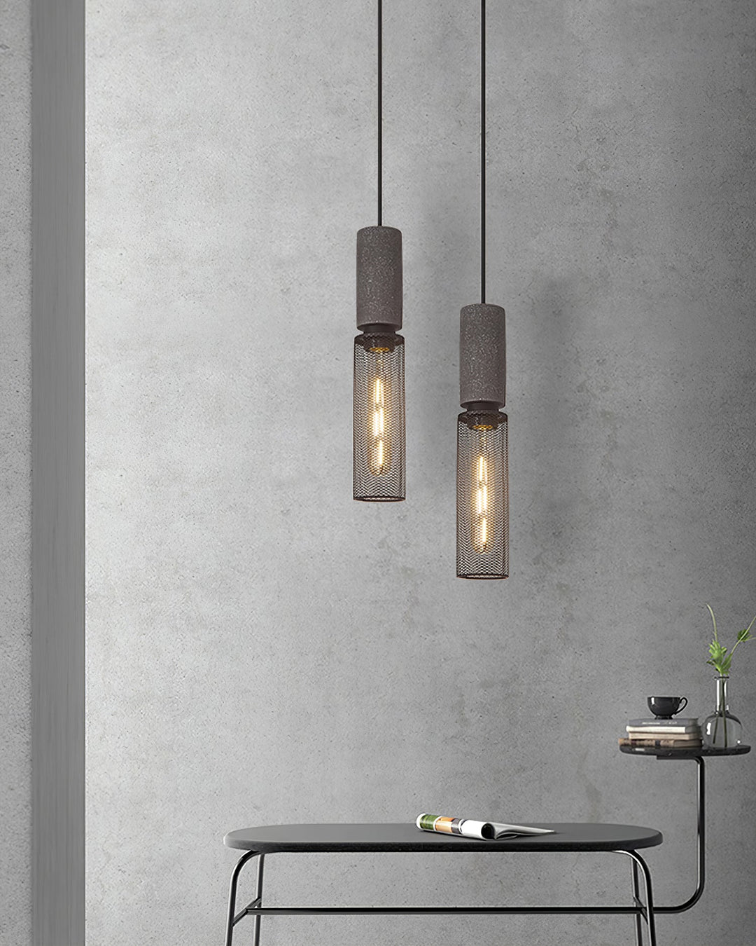 Pendant Light Cement Metal 9.8 in Adjustable Indoor Ceiling Lamp Black Grey Dining Kitchen Bedroom Accent | Kalsten