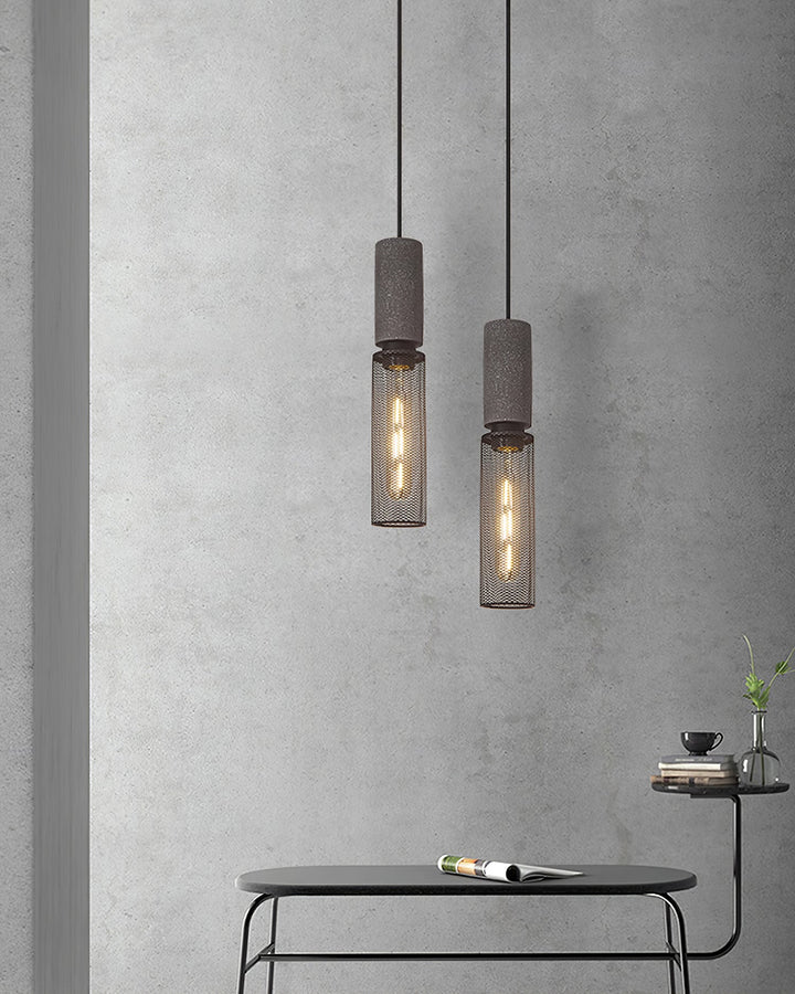 Pendant Light Cement Metal 9.8 in Adjustable Indoor Ceiling Lamp Black Grey Dining Kitchen Bedroom Accent | Kalsten